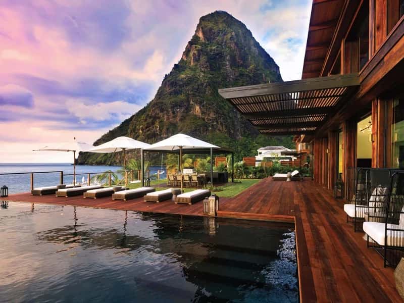 Sugar Beach Viceroy resort pool with Caribbean Sea view, St. Lucia
